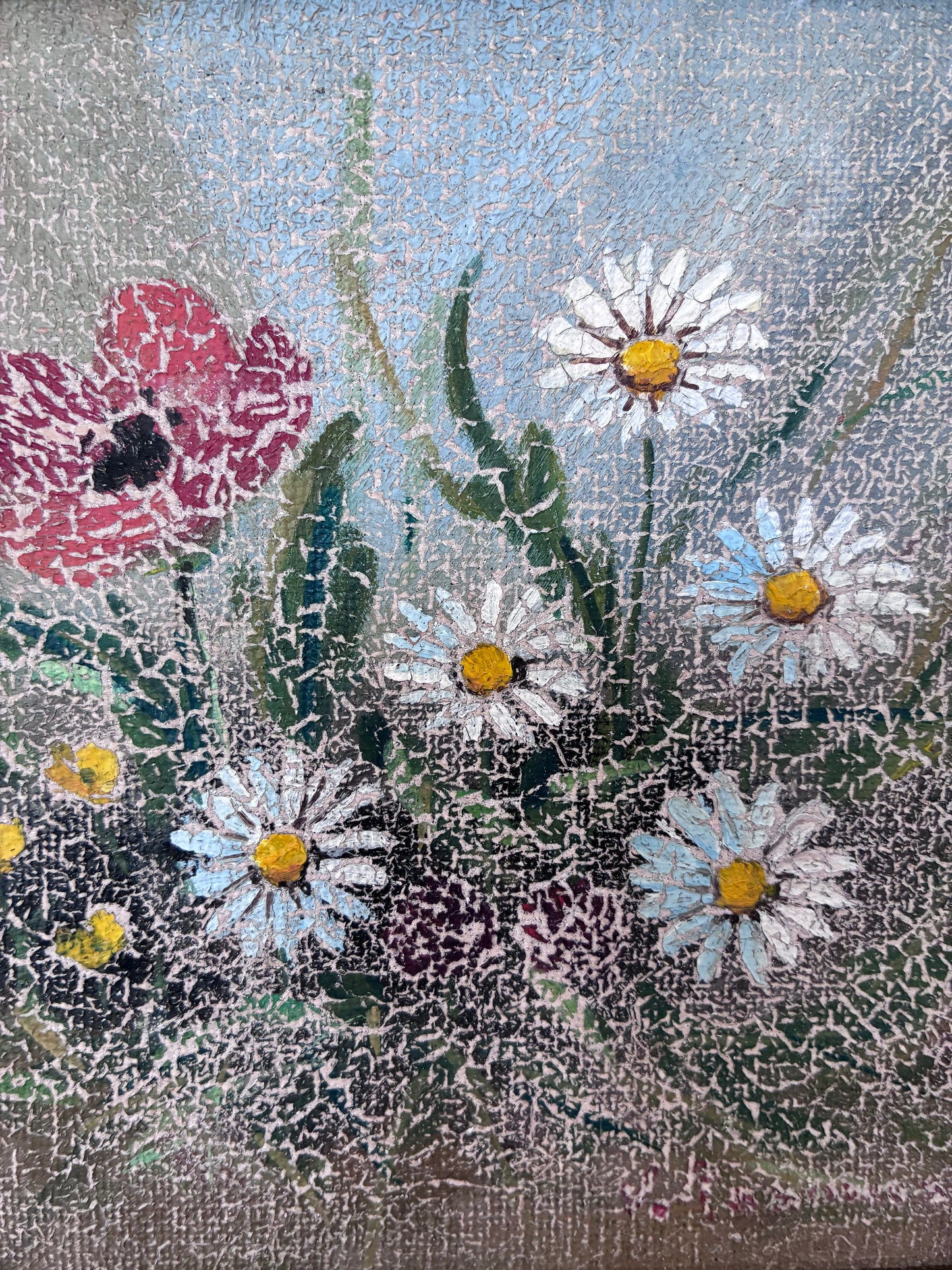 Vintage Original Floral Still Life Oil Painting, circa 1980
