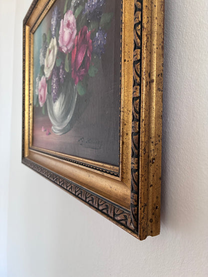 Vintage Original Flower Still Life Oil Painting, ca. 1960