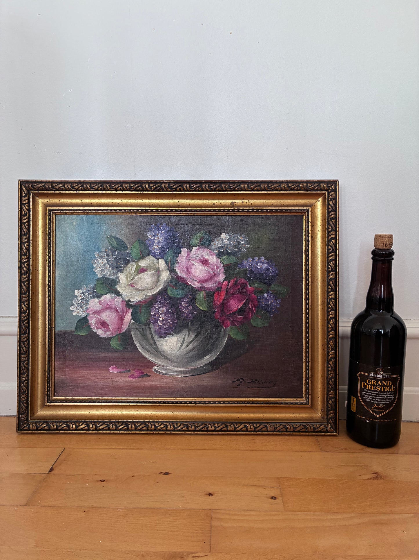 Vintage Original Flower Still Life Oil Painting, ca. 1960