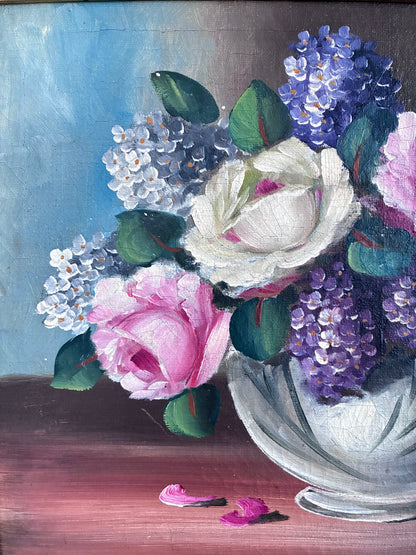 Vintage Original Flower Still Life Oil Painting, ca. 1960