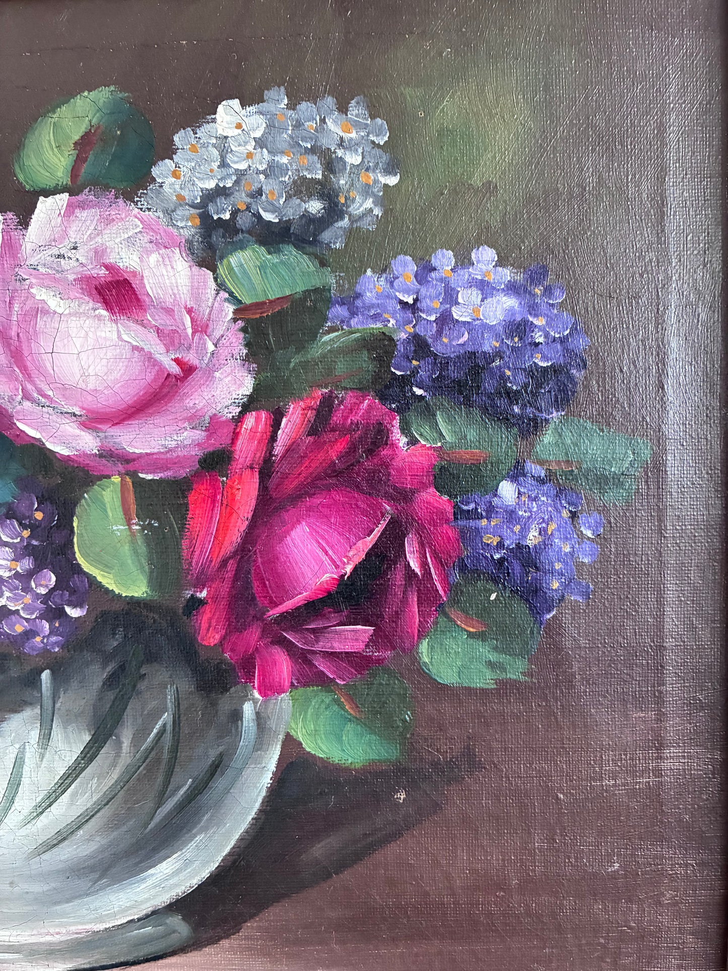 Vintage Original Flower Still Life Oil Painting, ca. 1960