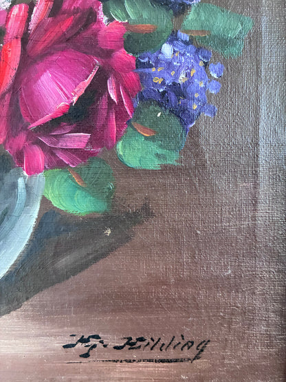 Vintage Original Flower Still Life Oil Painting, ca. 1960
