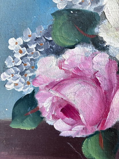 Vintage Original Flower Still Life Oil Painting, ca. 1960