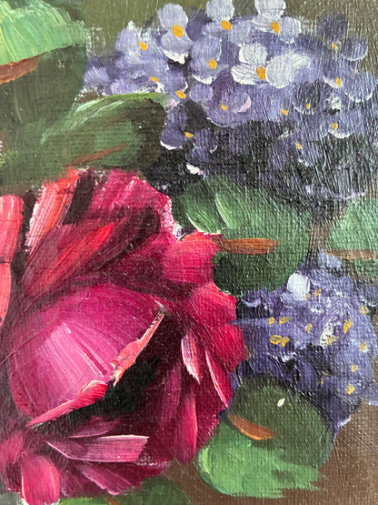 Vintage Original Flower Still Life Oil Painting, ca. 1960