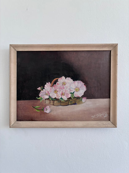 Vintage Original Flower Oil Painting, Framed Signed Floral Still Life
