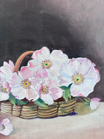 Vintage Original Flower Oil Painting, Framed Signed Floral Still Life