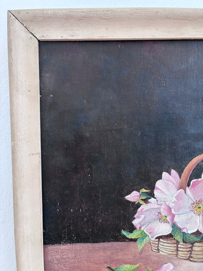 Vintage Original Flower Oil Painting, Framed Signed Floral Still Life