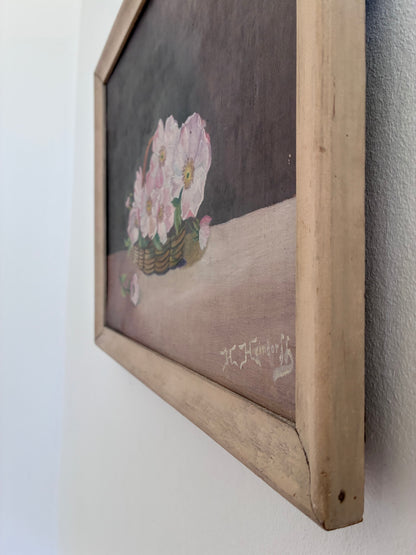 Vintage Original Flower Oil Painting, Framed Signed Floral Still Life
