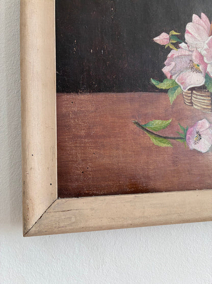 Vintage Original Flower Oil Painting, Framed Signed Floral Still Life