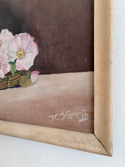 Vintage Original Flower Oil Painting, Framed Signed Floral Still Life
