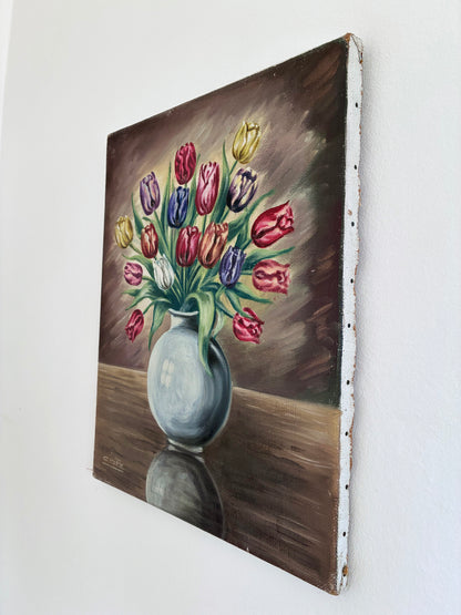 Vintage Original Flower Oil Painting, Floral Still Life Wall Art