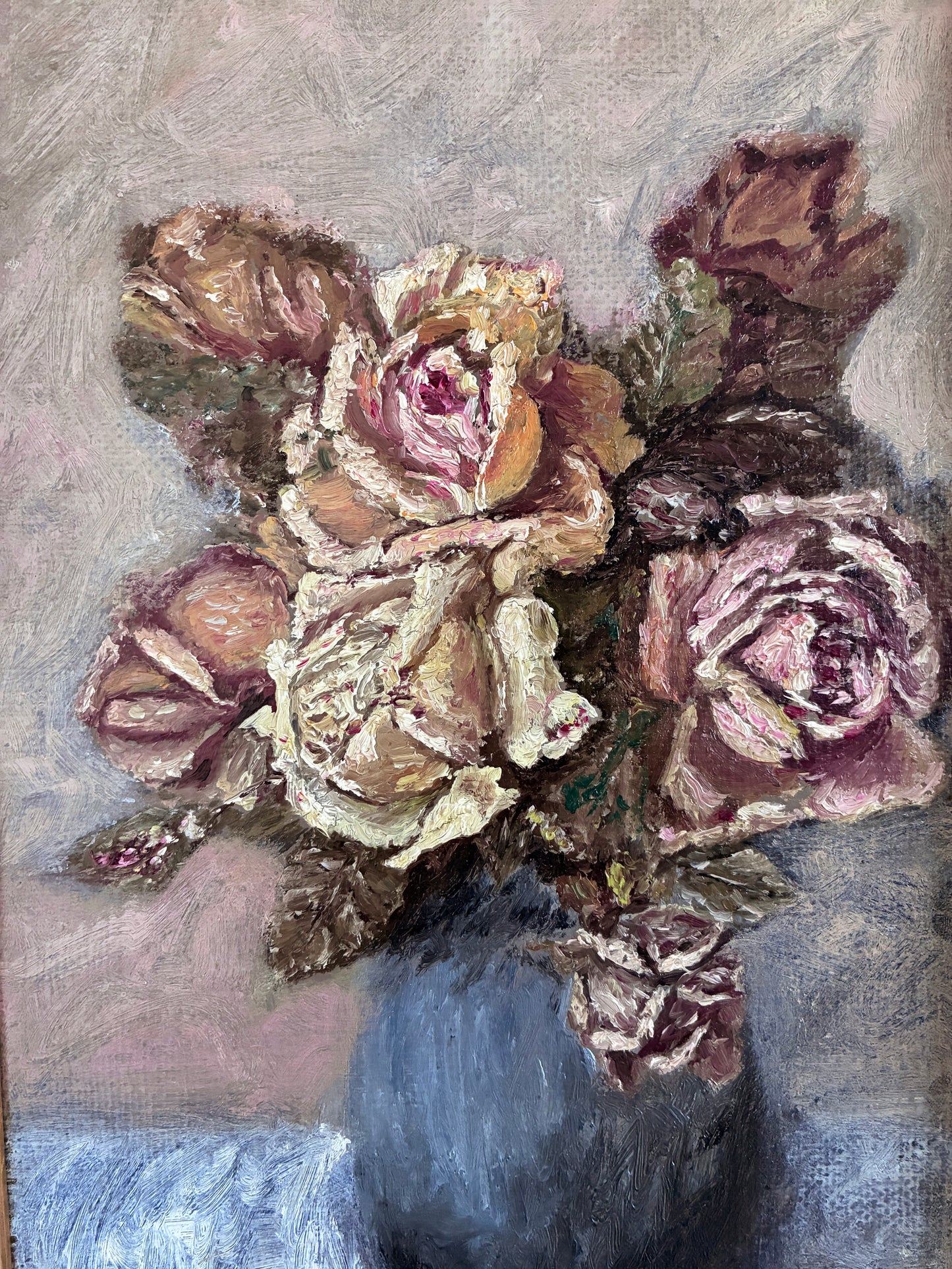 Vintage Original Flower Oil Painting, Signed Framed Flower Still Life Art