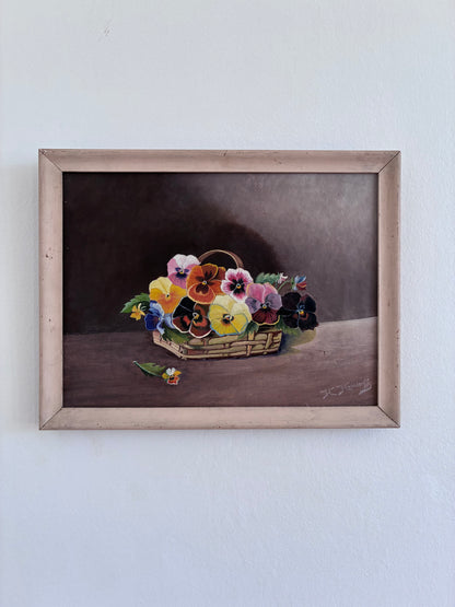 Vintage Original Flower Oil Painting, Framed Signed Floral Still Life Art