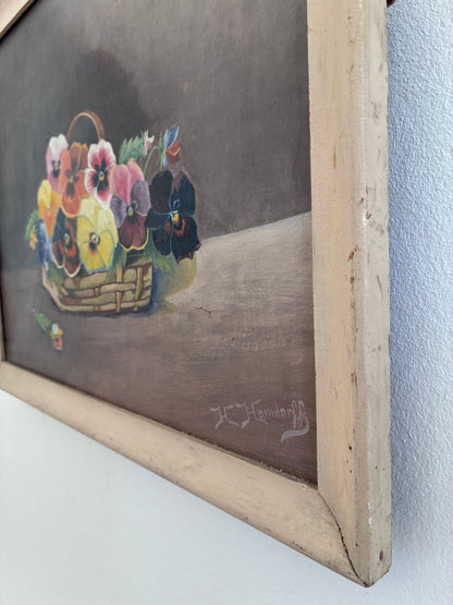 Vintage Original Flower Oil Painting, Framed Signed Floral Still Life Art
