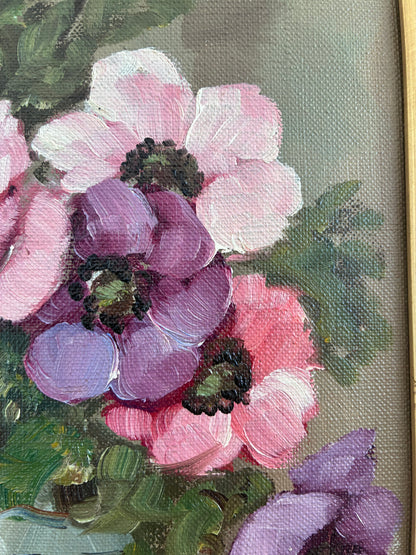 Framed Vintage Original Flower Oil Painting, Signed Floral Still Life