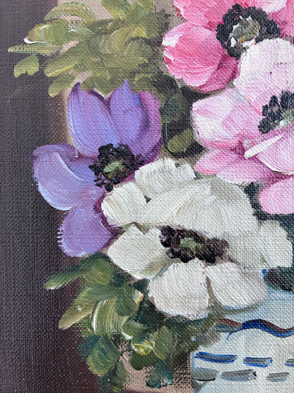 Framed Vintage Original Flower Oil Painting, Signed Floral Still Life