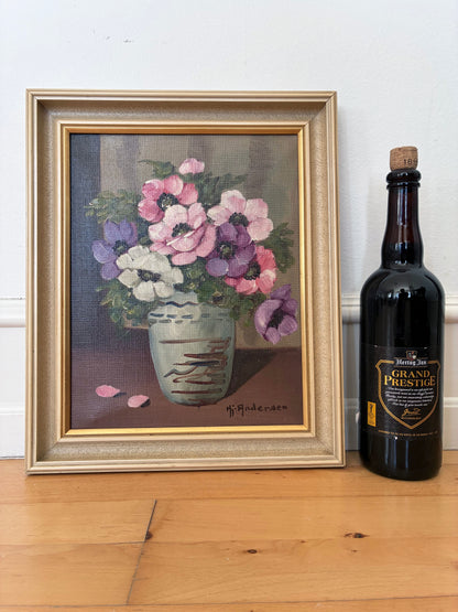 Framed Vintage Original Flower Oil Painting, Signed Floral Still Life