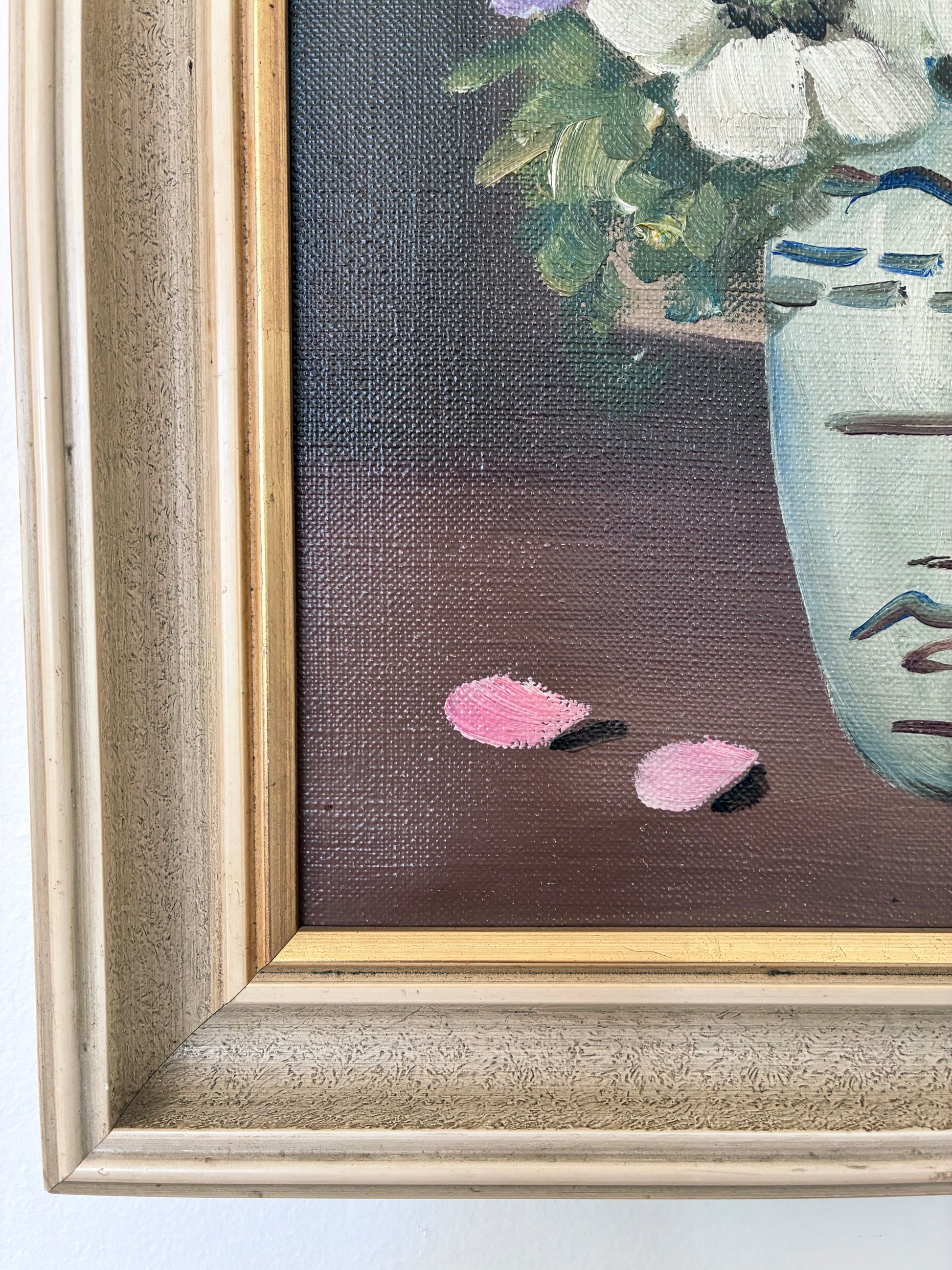 Framed Vintage Original Flower Oil Painting, Signed Floral Still Life