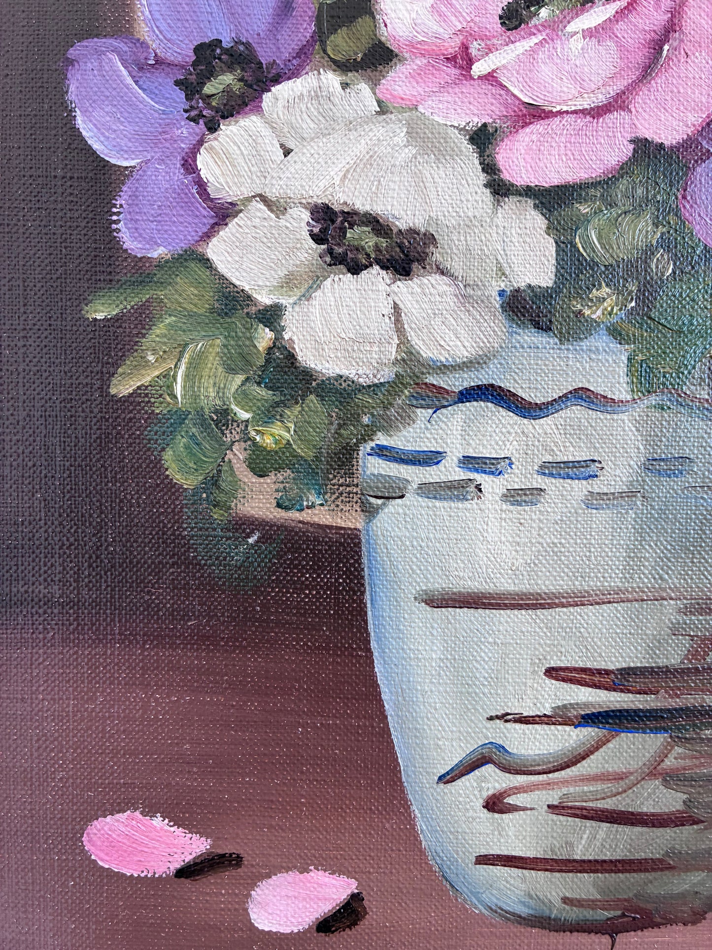 Framed Vintage Original Flower Oil Painting, Signed Floral Still Life