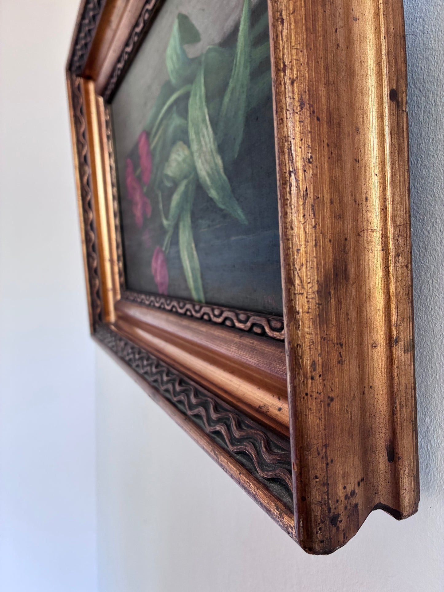 Vintage Original Flower Oil Painting, Framed Tulips Still Life Wall Art