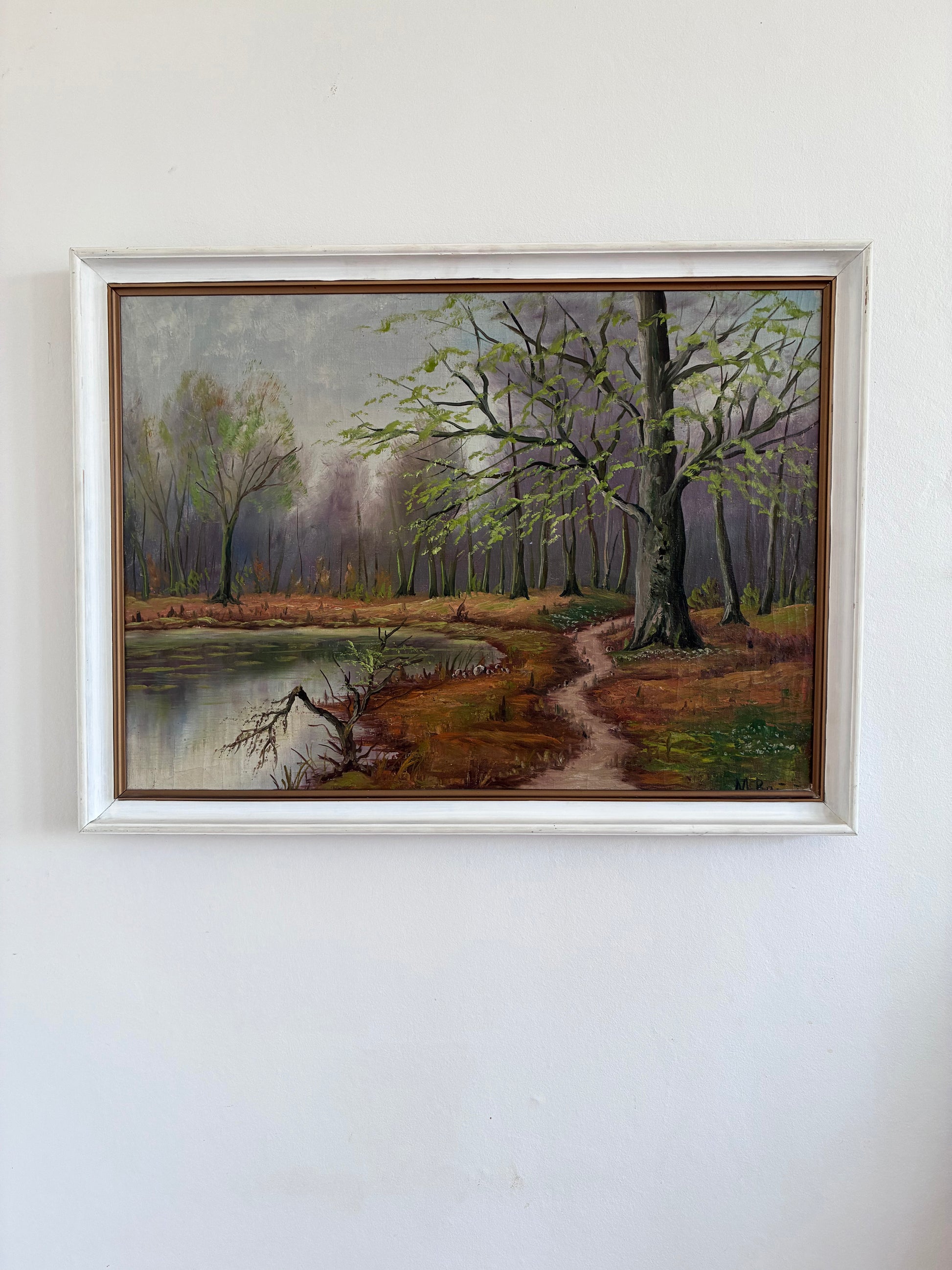 Vintage Original Forest Landscape Oil Painting, circa 1960s