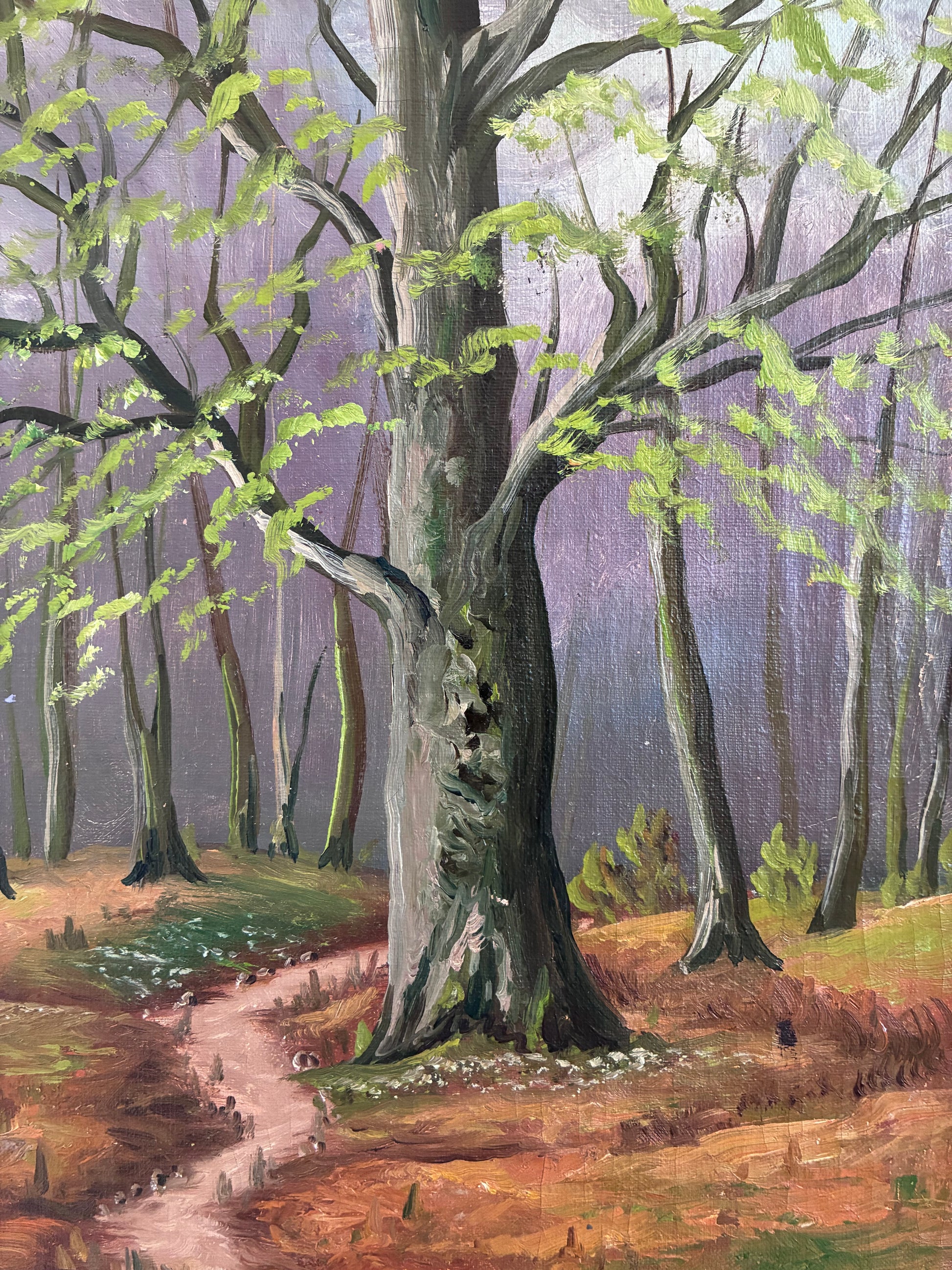 Vintage Original Forest Landscape Oil Painting, circa 1960s