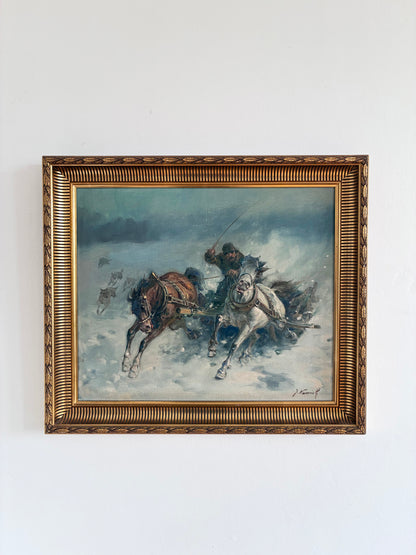 Vintage Original Horse Oil Painting, Large Signed Equestrian Wall Art