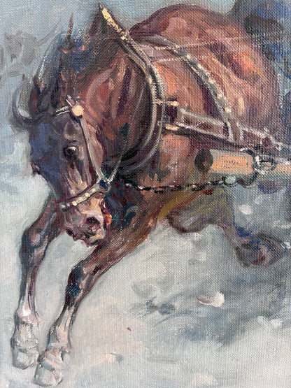 Vintage Original Horse Oil Painting, Large Signed Equestrian Wall Art