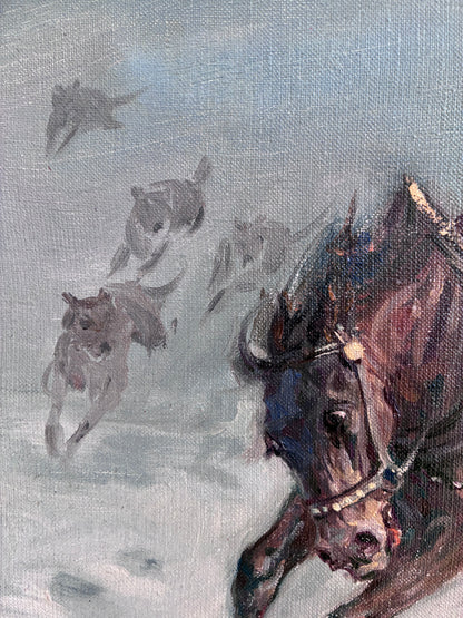 Vintage Original Horse Oil Painting, Large Signed Equestrian Wall Art