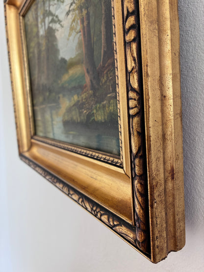 Vintage Original Landscape Oil Painting, Signed River Art