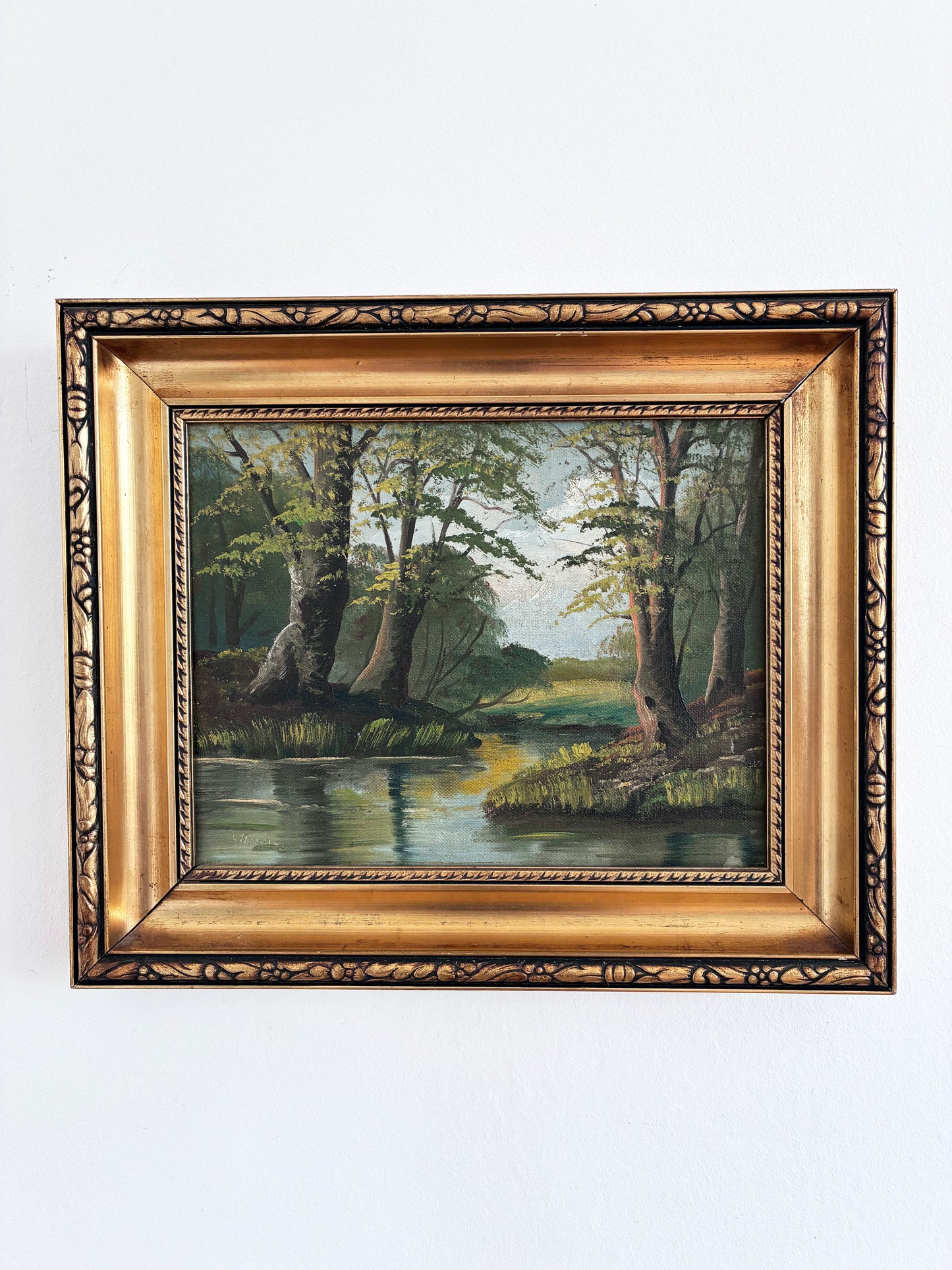 Vintage Original Landscape Oil Painting, Signed River Art