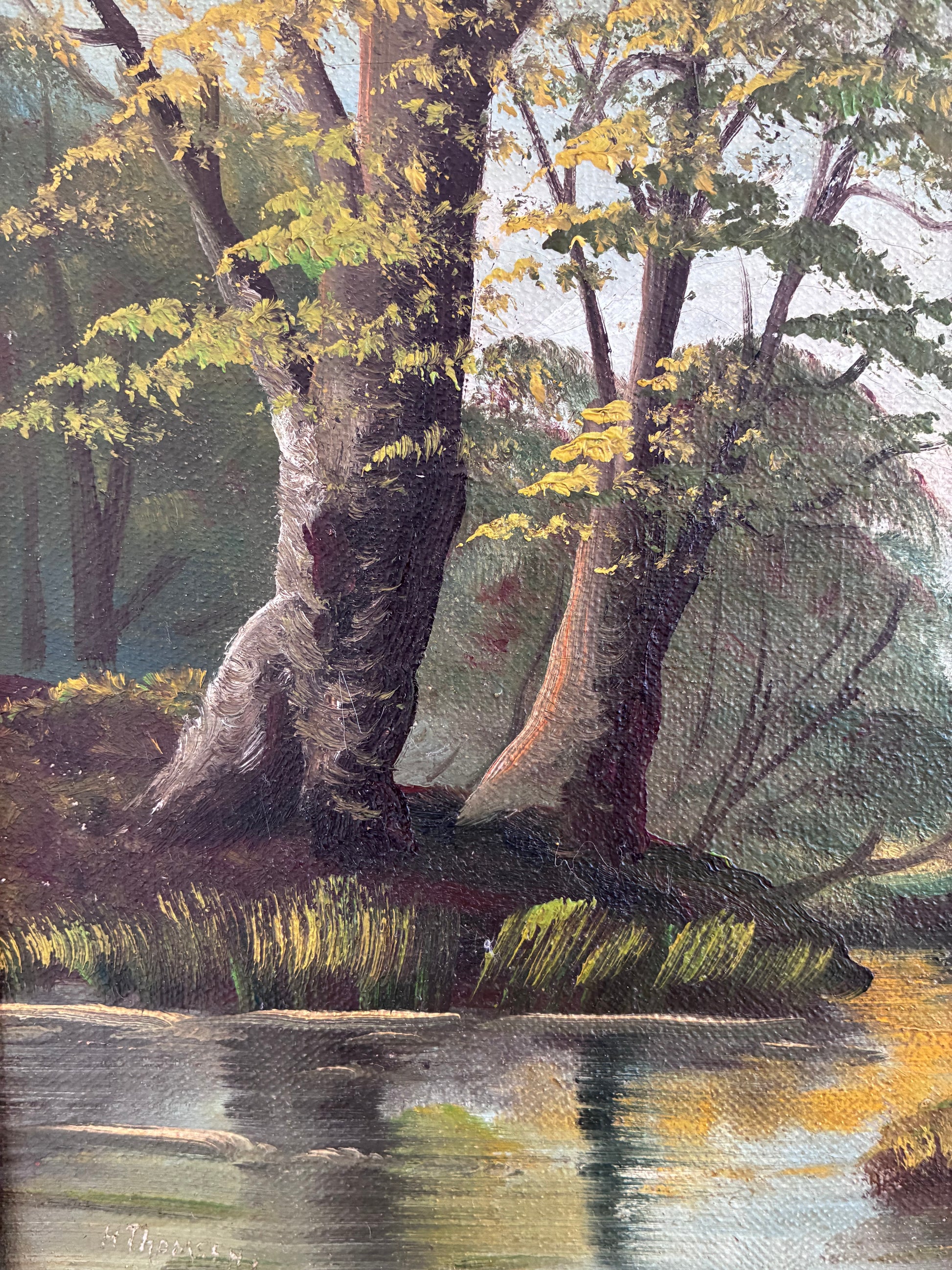 Vintage Original Landscape Oil Painting, Signed River Art