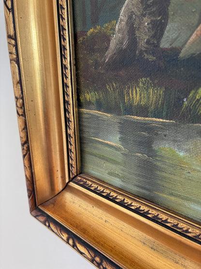 Vintage Original Landscape Oil Painting, Signed River Art