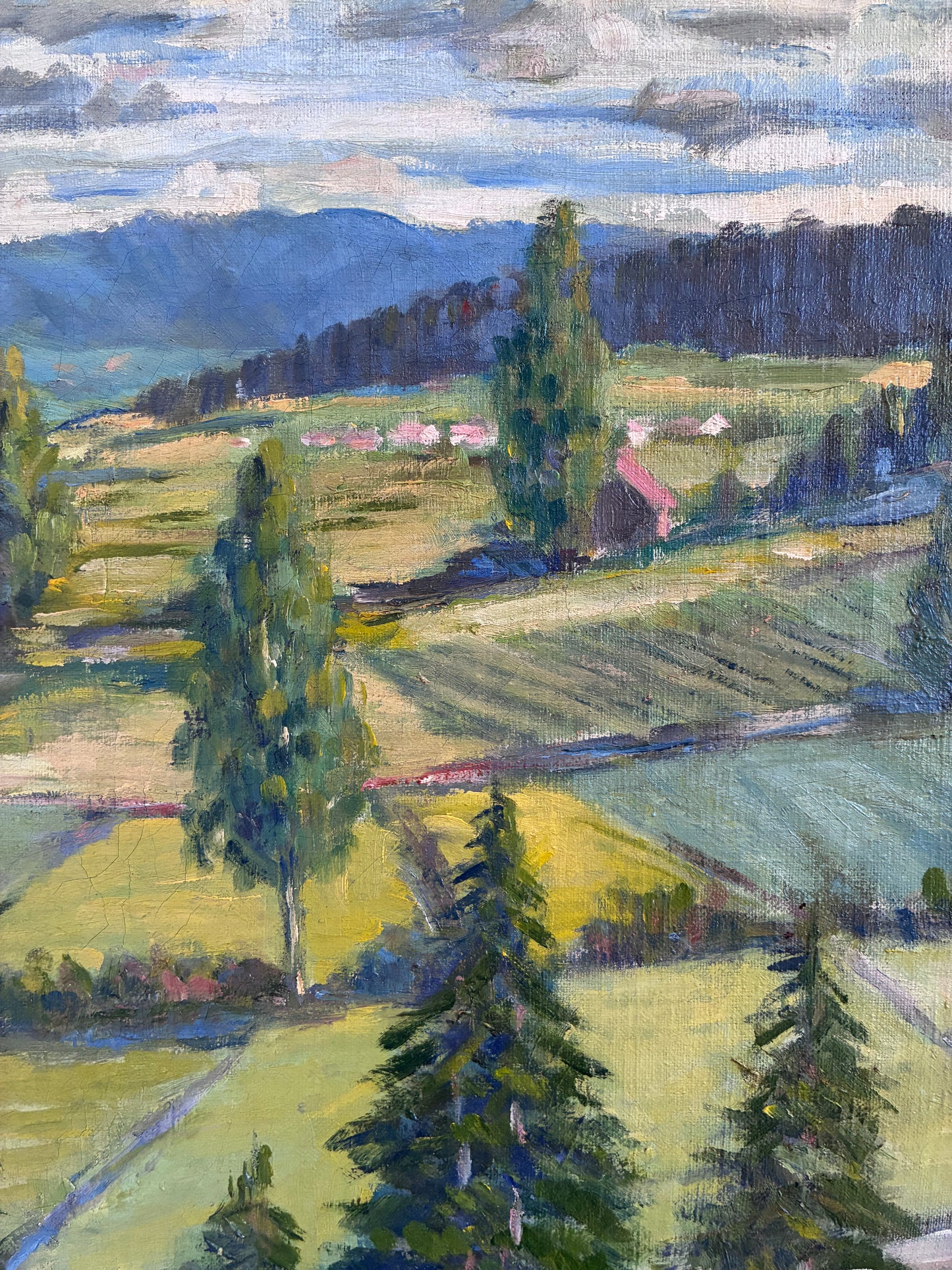 Vintage Original Landscape Oil Painting, Countryside Art