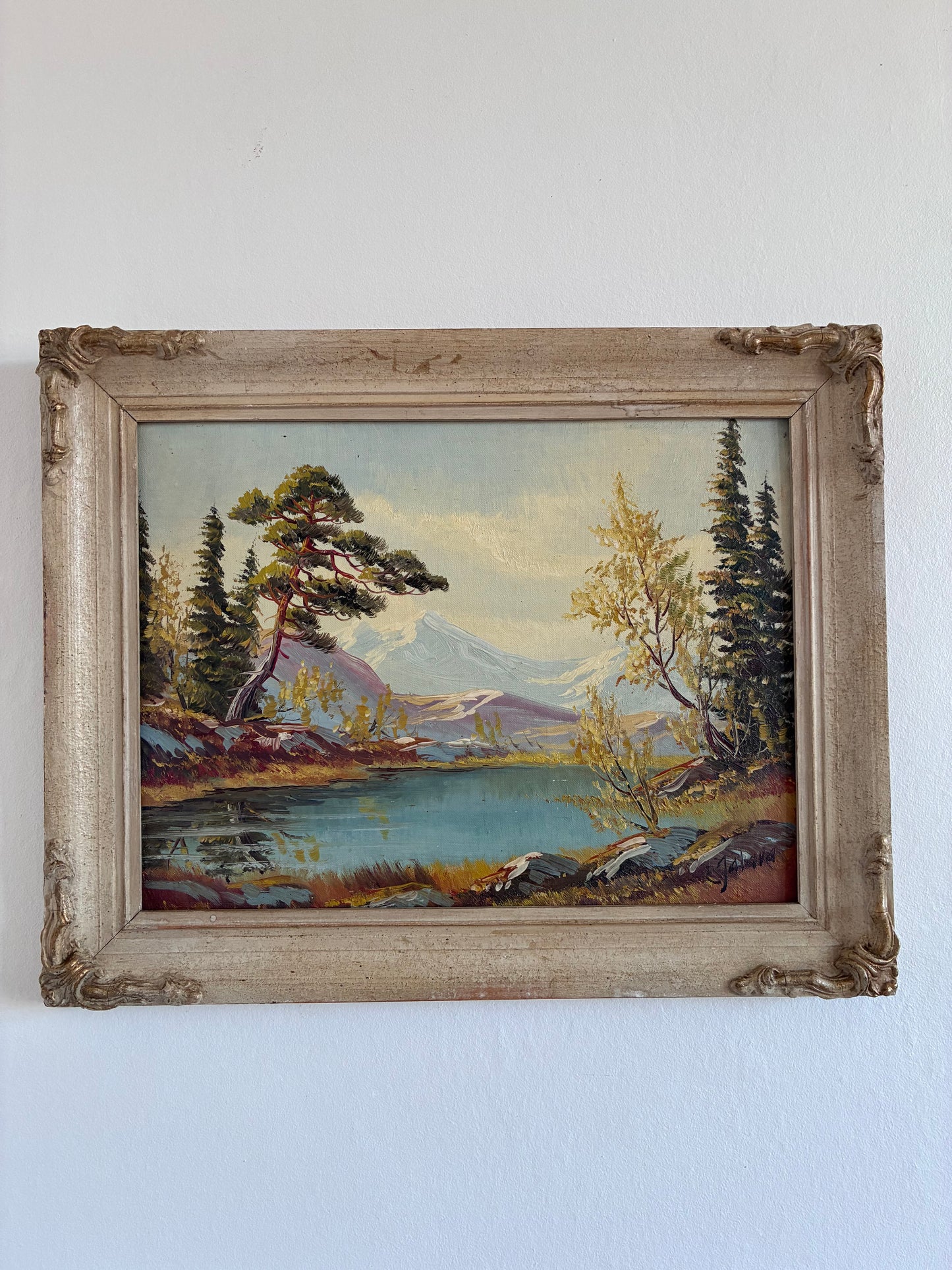 Vintage Original Landscape Oil Painting, Framed Mountain River Wall Art