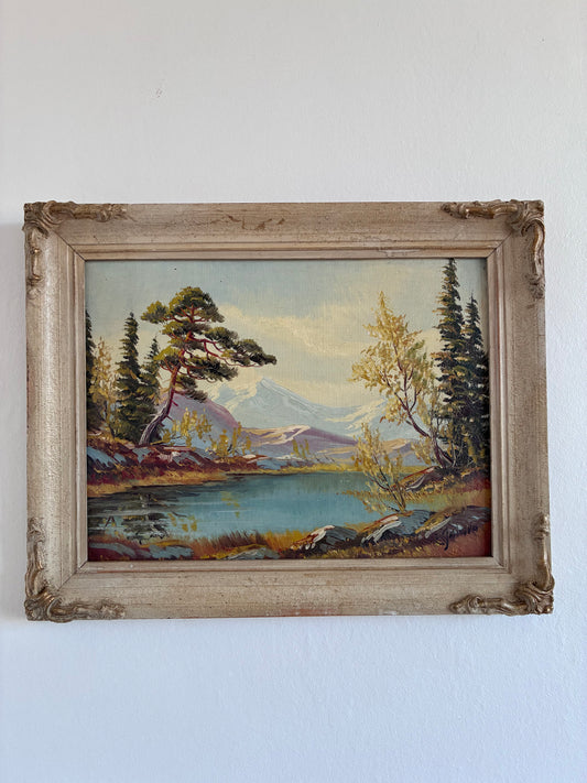 Vintage Original Landscape Oil Painting, Framed Mountain River Wall Art