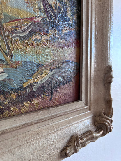 Vintage Original Landscape Oil Painting, Framed Mountain River Wall Art