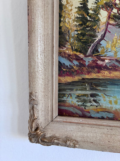 Vintage Original Landscape Oil Painting, Framed Mountain River Wall Art