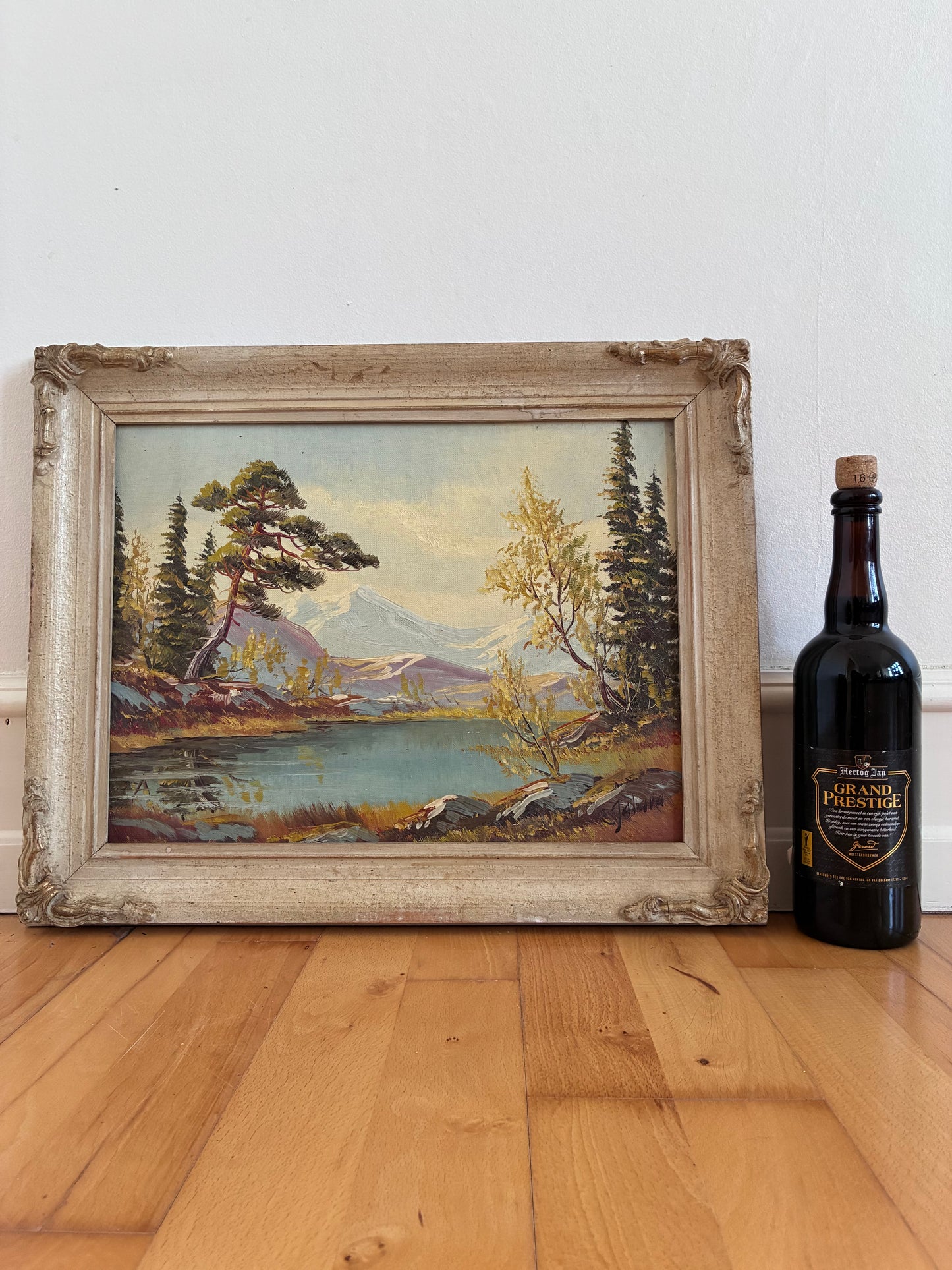 Vintage Original Landscape Oil Painting, Framed Mountain River Wall Art