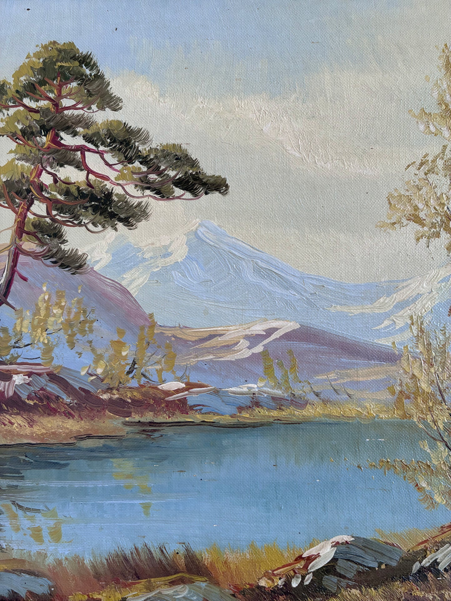 Vintage Original Landscape Oil Painting, Framed Mountain River Wall Art