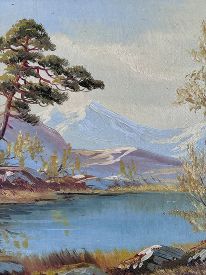 Vintage Original Landscape Oil Painting, Framed Mountain River Wall Art