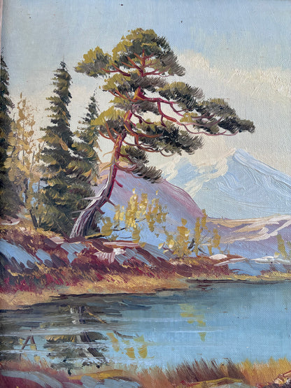 Vintage Original Landscape Oil Painting, Framed Mountain River Wall Art
