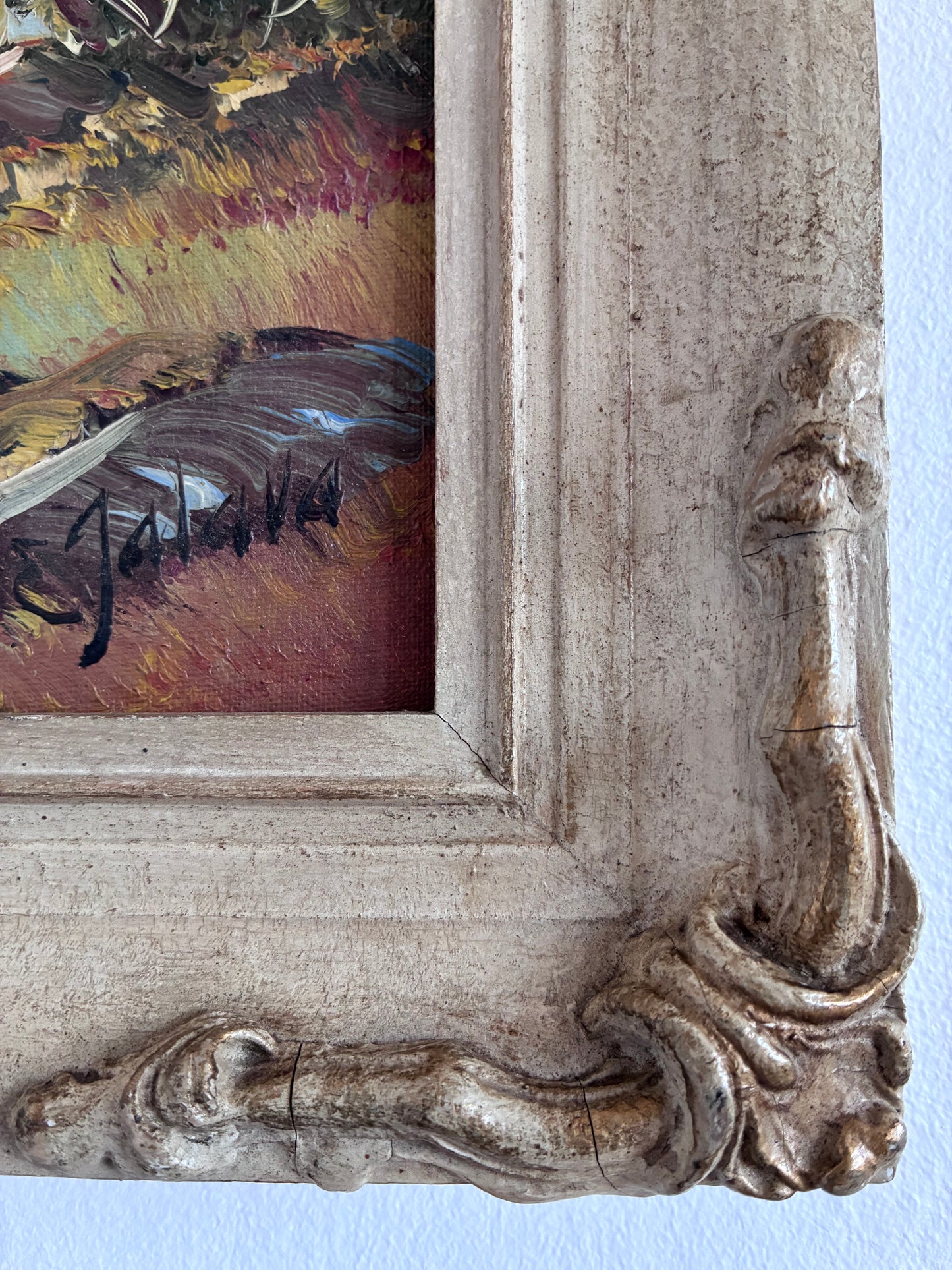 Vintage Original Landscape Oil Painting, Framed Mountain River Wall Art