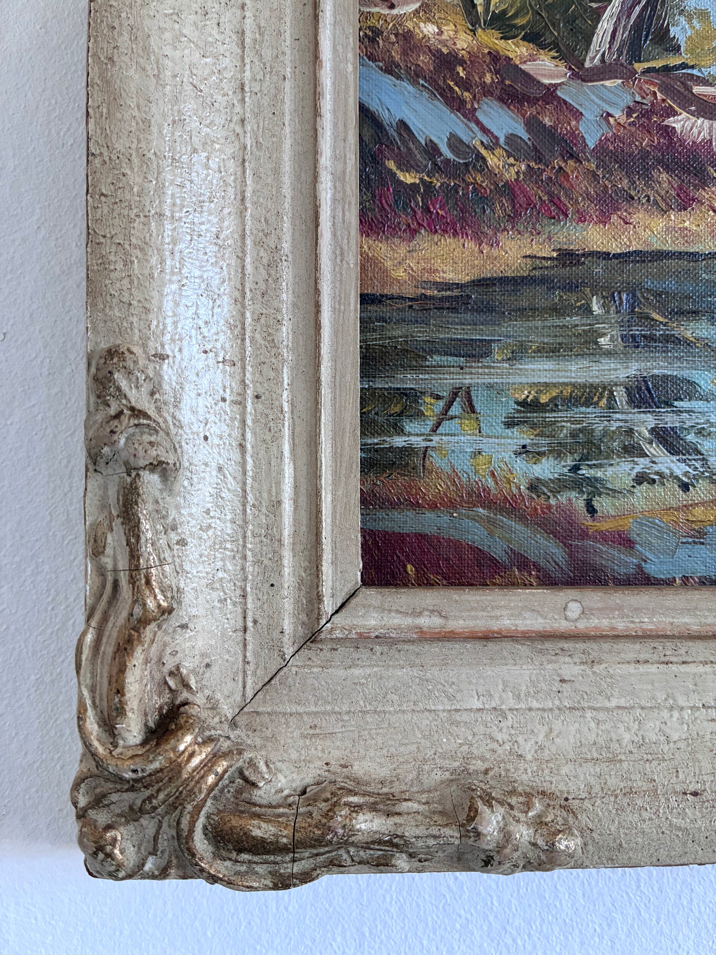Vintage Original Landscape Oil Painting, Framed Mountain River Wall Art