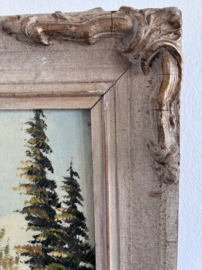 Vintage Original Landscape Oil Painting, Framed Mountain River Wall Art