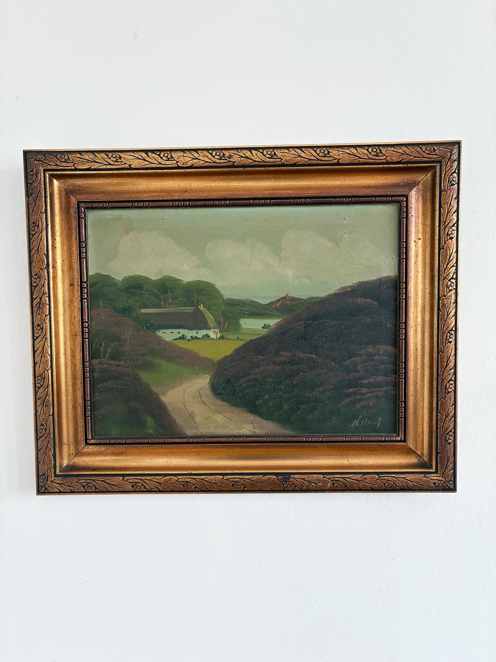 Vintage Original Landscape Oil Painting, Signed Countryside Cottage Art
