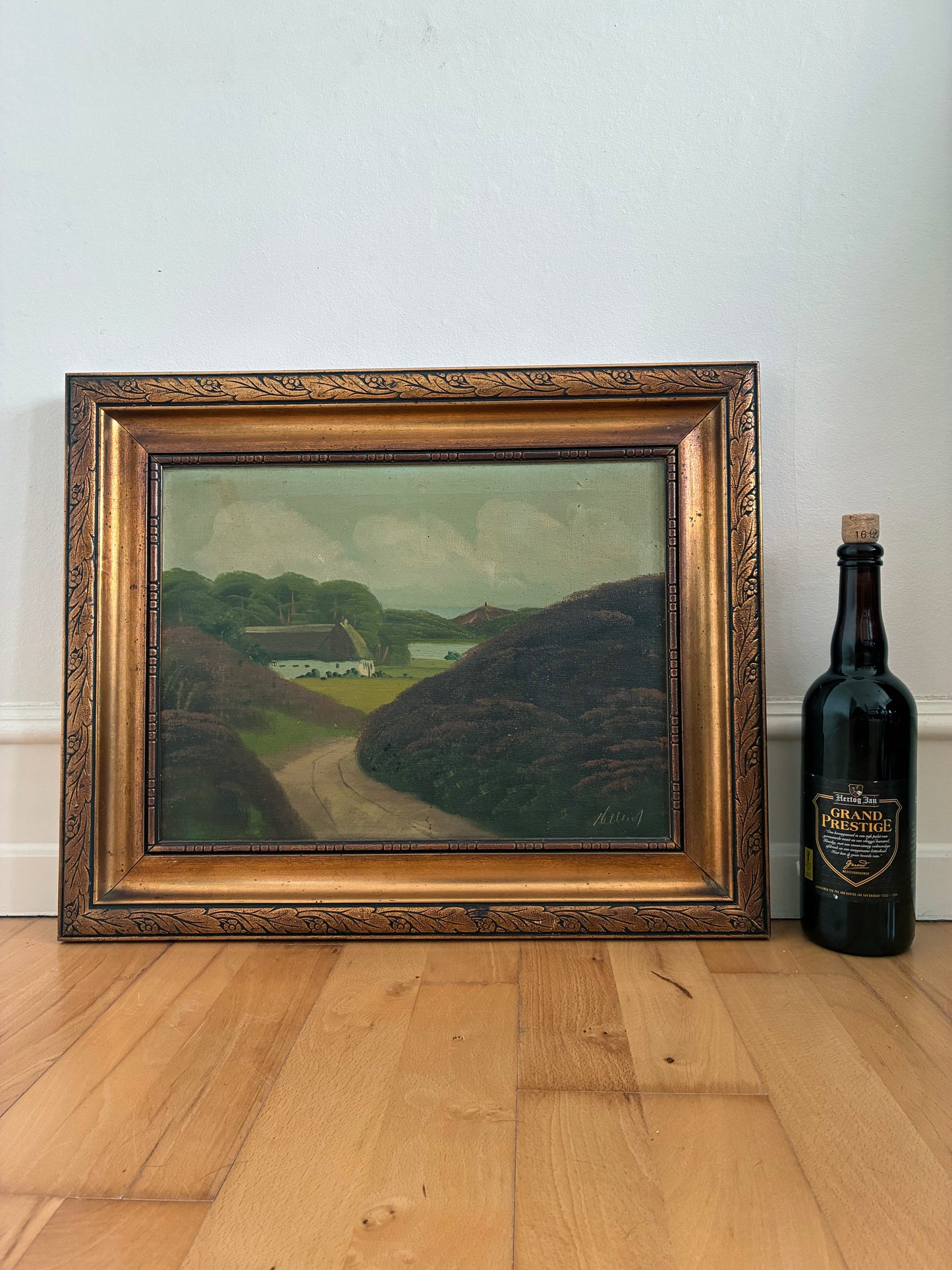Vintage Original Landscape Oil Painting, Signed Countryside Cottage Art