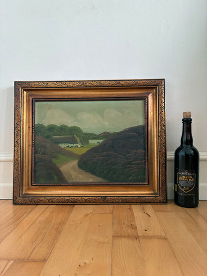 Vintage Original Landscape Oil Painting, Signed Countryside Cottage Art