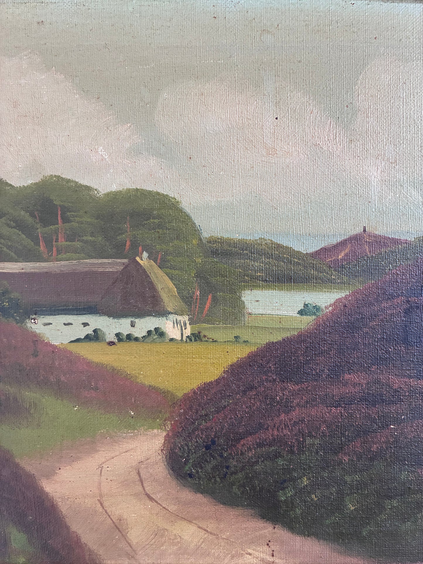 Vintage Original Landscape Oil Painting, Signed Countryside Cottage Art