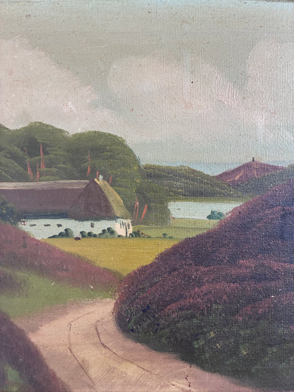 Vintage Original Landscape Oil Painting, Signed Countryside Cottage Art